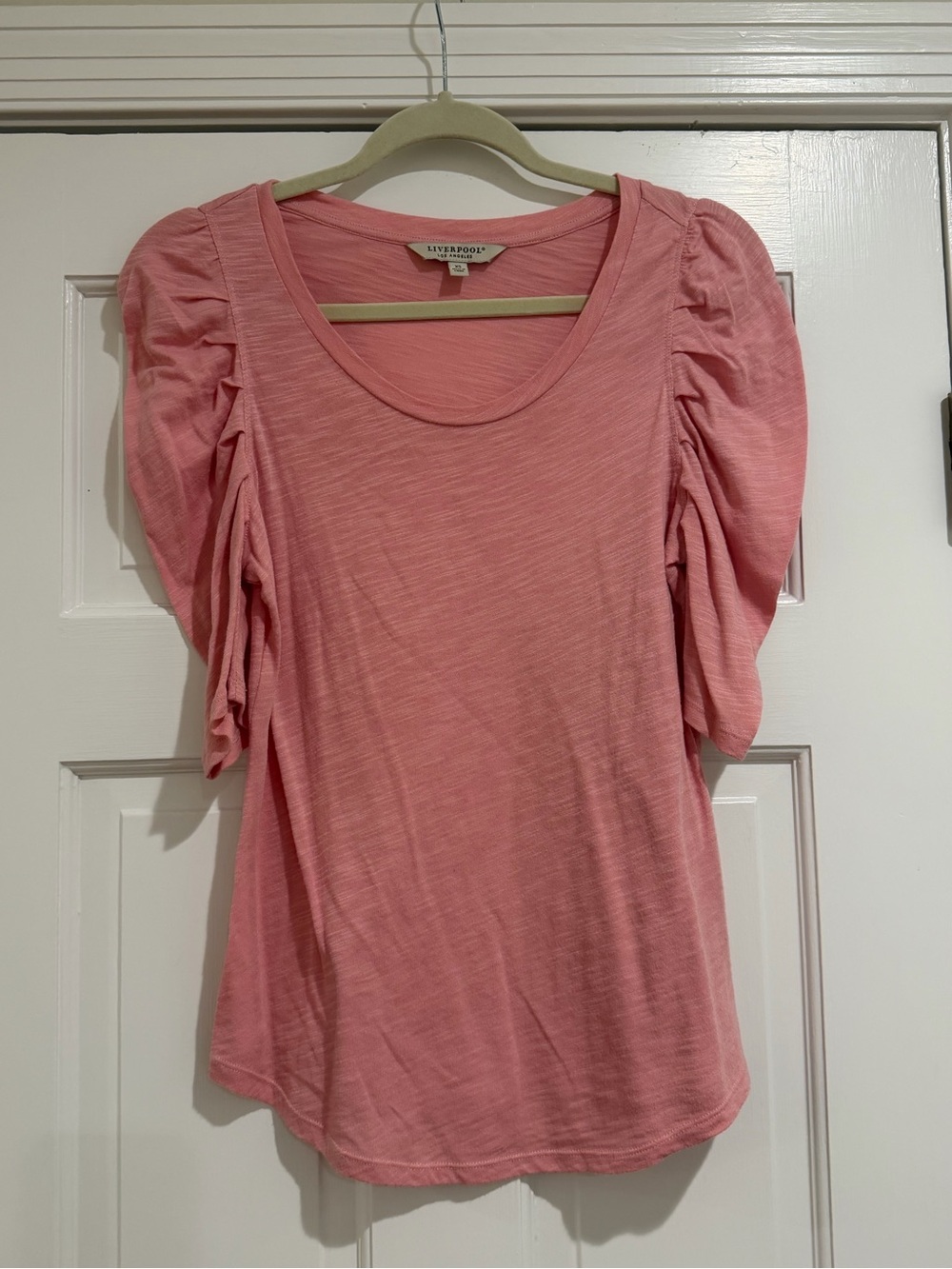 Liverpool Pink Puff-Sleeve Scoop Neck Tee
